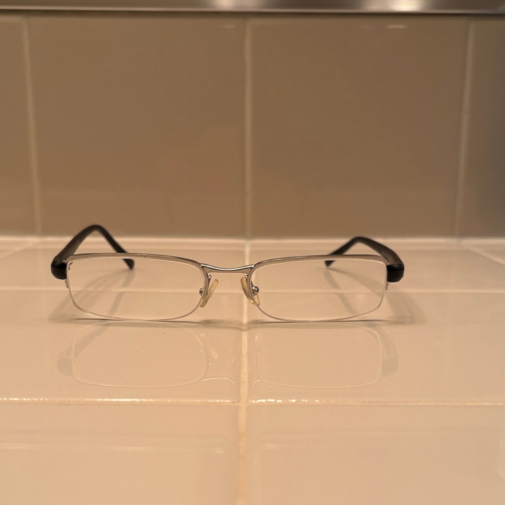 Prada Black and Silver Half Rim Rectangular Eyegl… - image 11